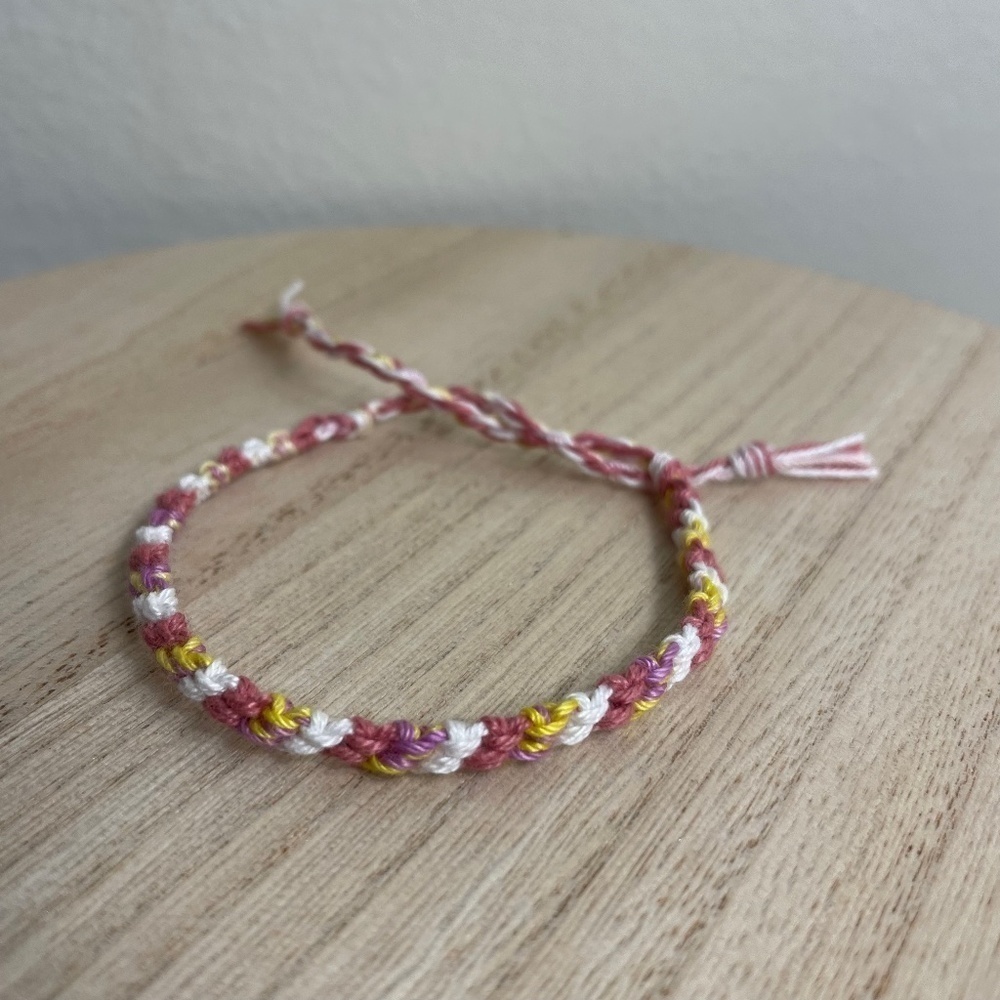 Pink White Yellow Woven Bracelet